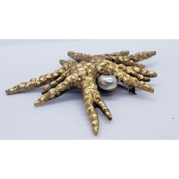 Vintage Tortolani Starfish Brooch Pin Gold Tone Textured Faux Pearl Sea Life 3in - Picture 3 of 8